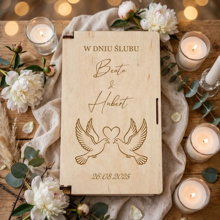 Drewniane pudełko na pieniądze na ślub prezent pamiątka wesele personalizowany grawer
